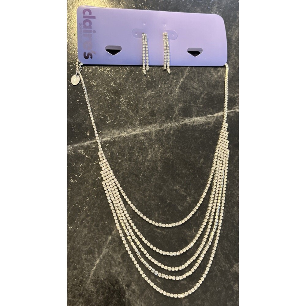Claire's Sparkling Rhinestone Necklace And Earrings Approximately 20" 5 Strands